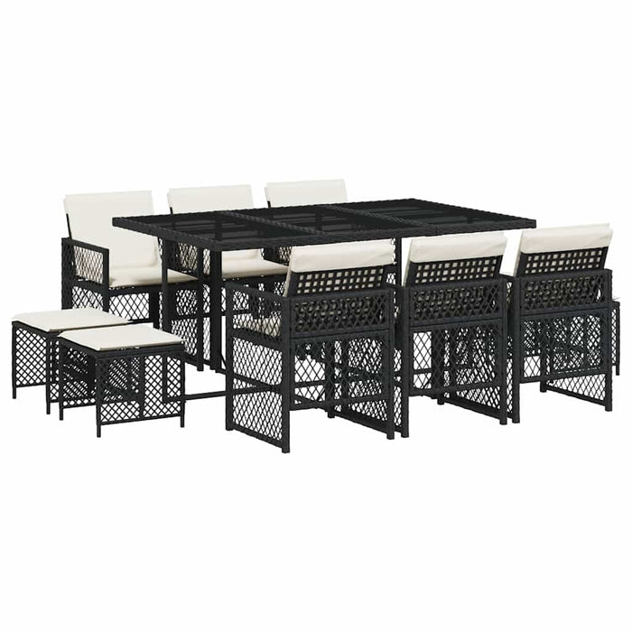 Set mobilier de exterior cu perne, 11 piese, negru, poliratan - WALTI WALTI