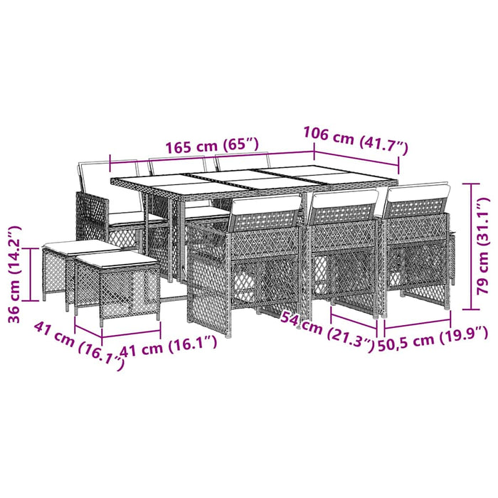 Set mobilier de exterior cu perne, 11 piese, negru, poliratan - WALTI WALTI