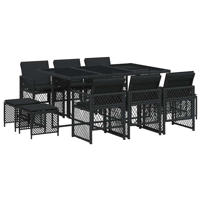 Set mobilier de exterior cu perne, 11 piese, negru, poliratan - WALTI WALTI