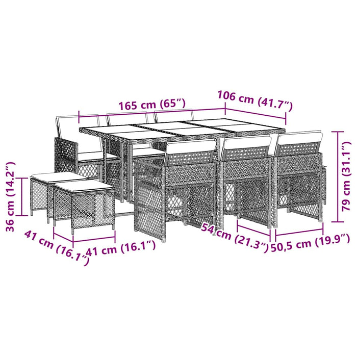 Set mobilier de exterior cu perne, 11 piese, negru, poliratan - WALTI WALTI