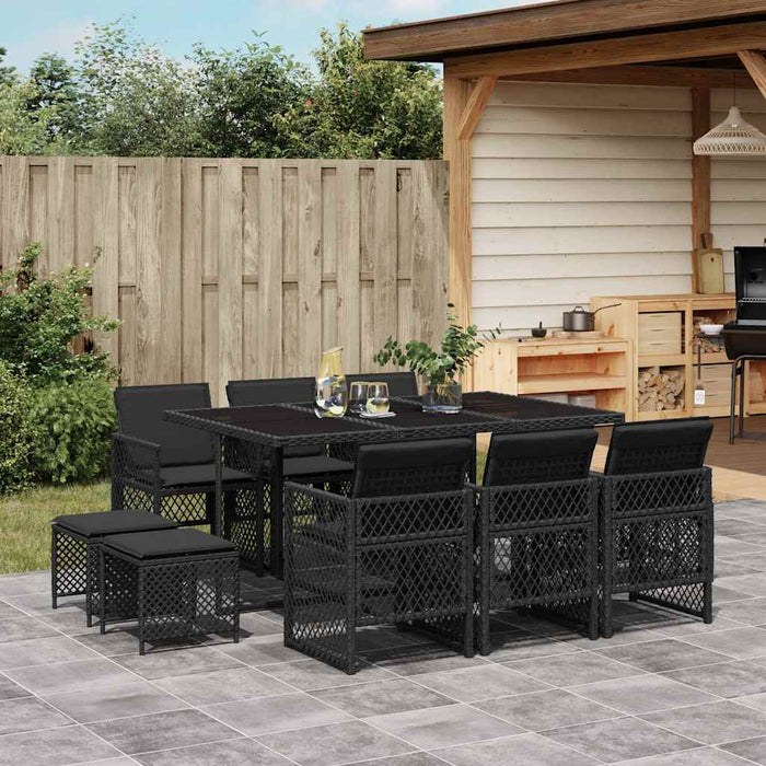 Set mobilier de exterior cu perne, 11 piese, negru, poliratan - WALTI WALTI