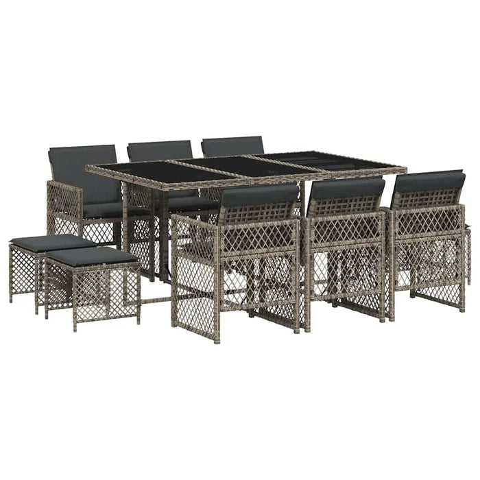 Set mobilier de grădină cu perne, 11 piese, gri, poliratan WALTI