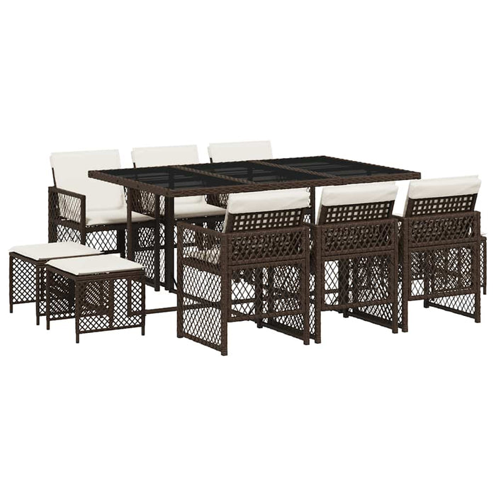 Set mobilier de grădină cu perne, 11 piese, maro, poliratan WALTI