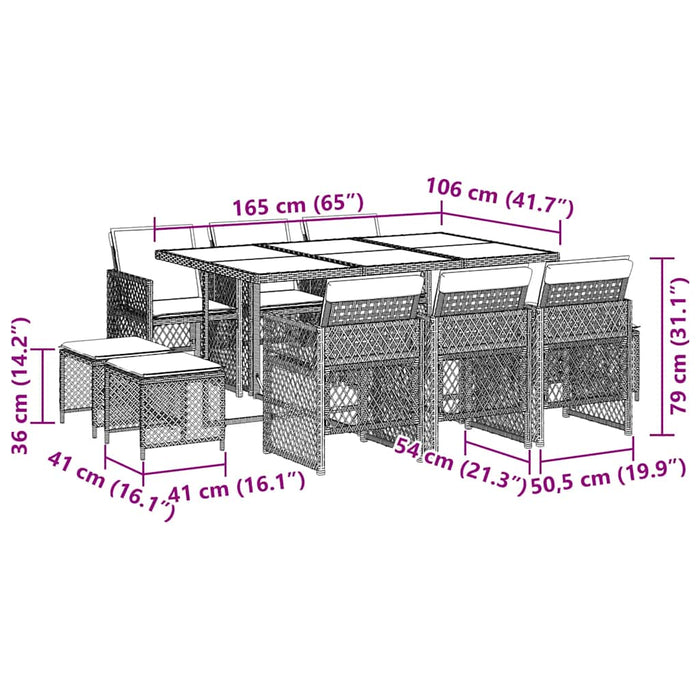 Set mobilier de grădină cu perne, 11 piese, maro, poliratan WALTI
