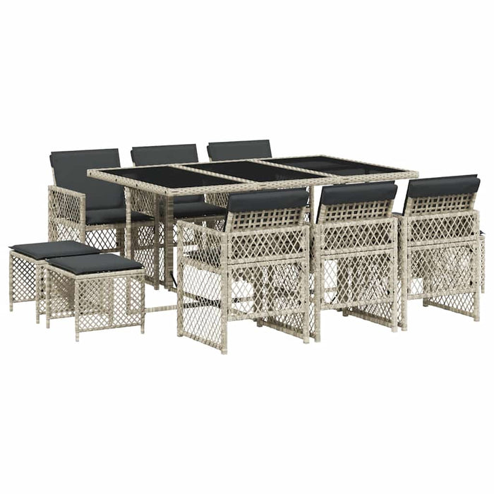 Set mobilier de grădină cu perne 11 piese gri deschis poliratan - WALTI WALTI