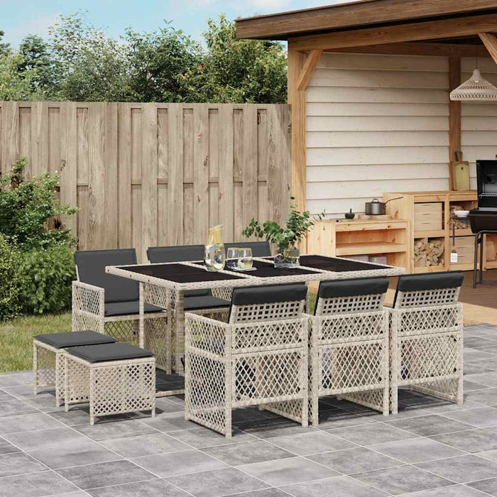 Set mobilier de grădină cu perne 11 piese gri deschis poliratan - WALTI WALTI