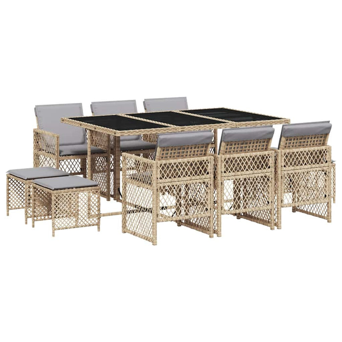 Set mobilier de grădină cu perne, 11 piese, bej, poliratan - WALTI WALTI
