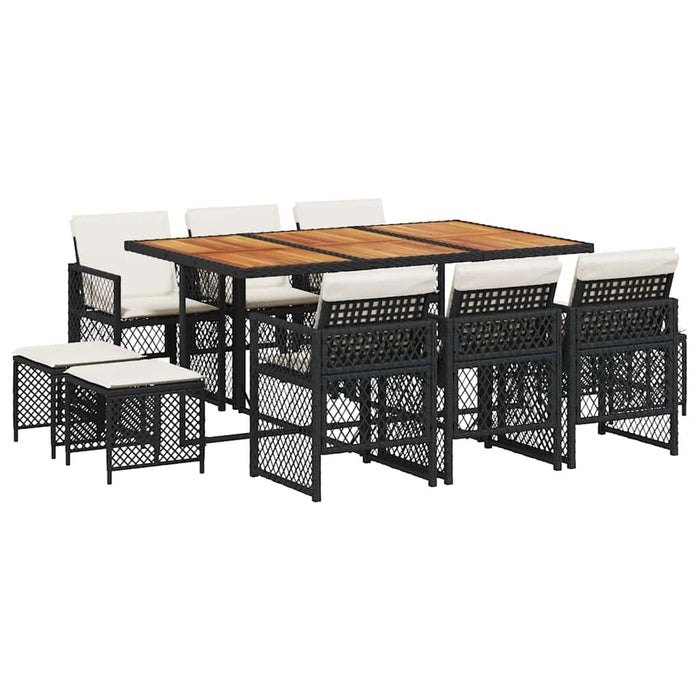 Set mobilier de exterior cu perne, 11 piese, negru, poliratan - WALTI WALTI