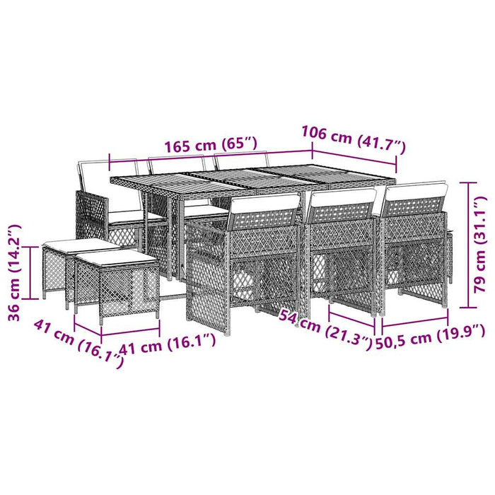Set mobilier de exterior cu perne, 11 piese, negru, poliratan - WALTI WALTI