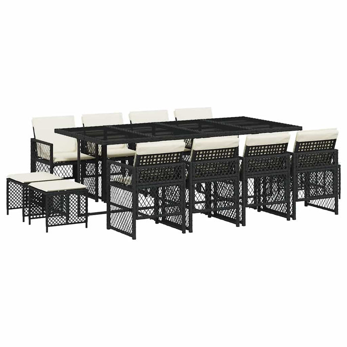 Set mobilier de grădină cu perne, 13 piese, negru, poliratan - WALTI WALTI
