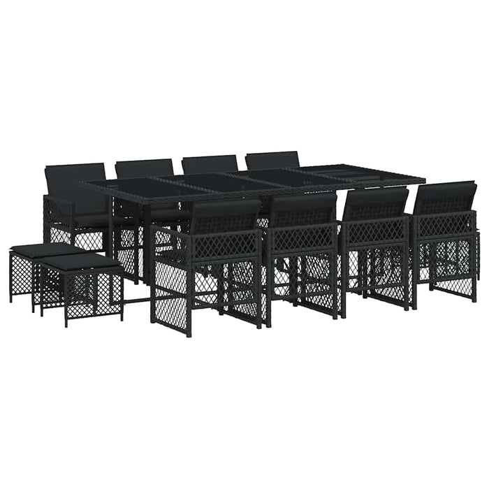 Set mobilier de grădină cu perne, 13 piese, negru, poliratan - WALTI WALTI