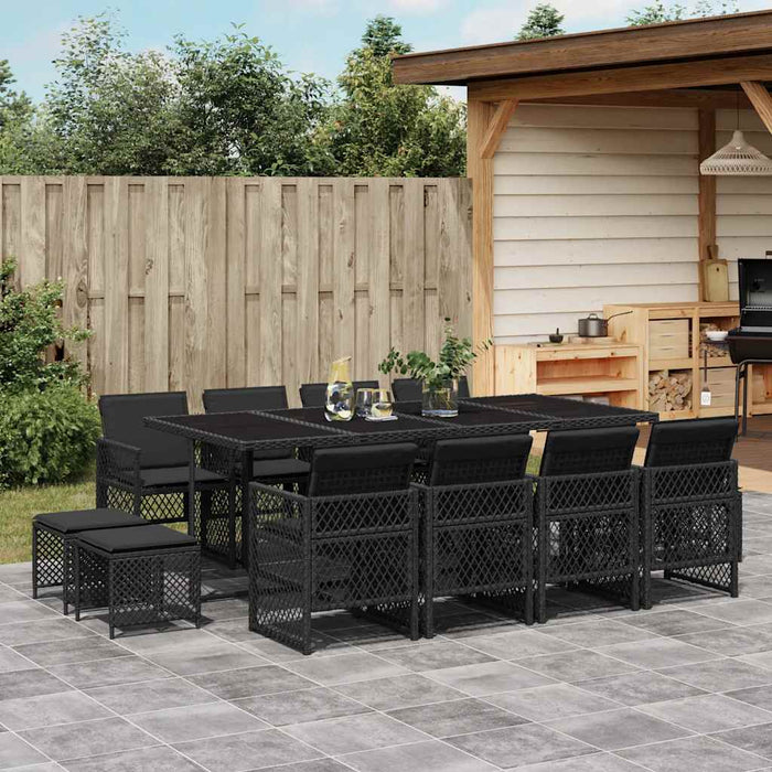 Set mobilier de grădină cu perne, 13 piese, negru, poliratan - WALTI WALTI