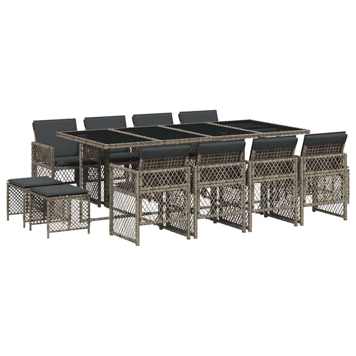 Set mobilier de grădină cu perne, 13 piese, gri, poliratan - WALTI WALTI