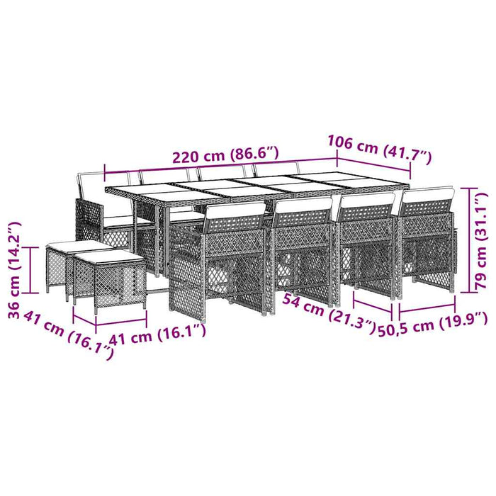 Set mobilier de grădină, 13 piese, maro, cu perne, poliratan - WALTI WALTI