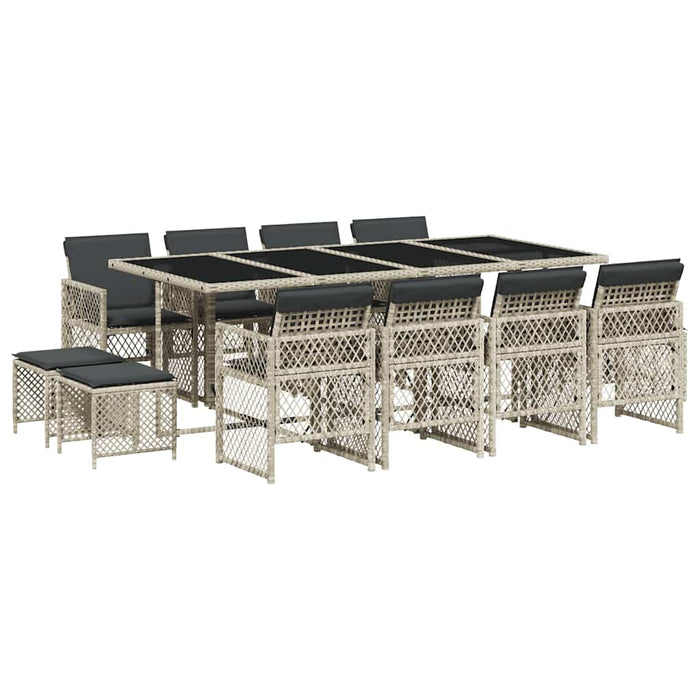 Set mobilier de grădină cu perne 13 piese gri deschis poliratan - WALTI WALTI