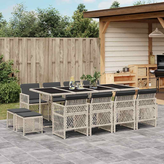 Set mobilier de grădină cu perne 13 piese gri deschis poliratan - WALTI WALTI