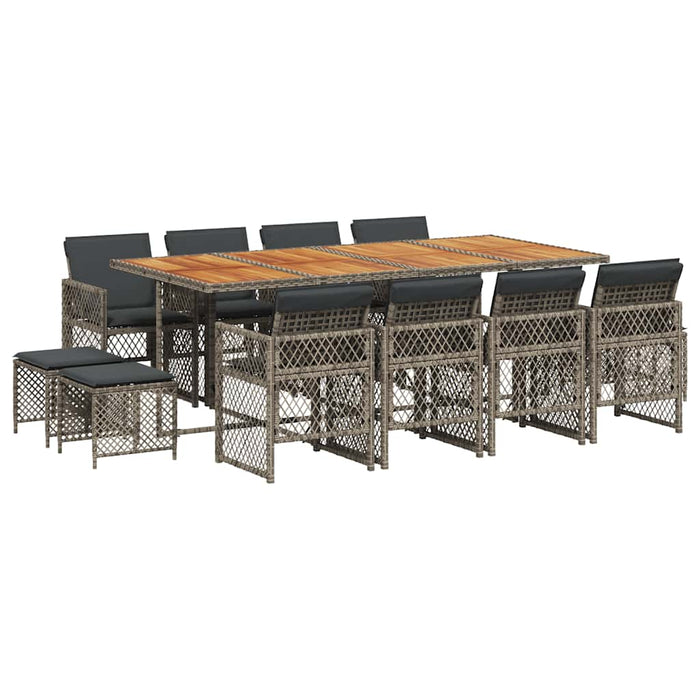 Set mobilier de grădină cu perne, 13 piese, gri, poliratan - WALTI WALTI