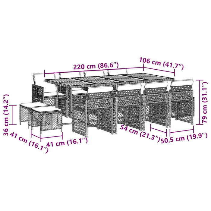 Set mobilier de grădină cu perne, 13 piese, gri, poliratan - WALTI WALTI