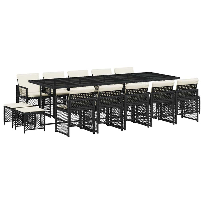 Set mobilier de grădină cu perne, 15 piese, negru, poliratan - WALTI WALTI