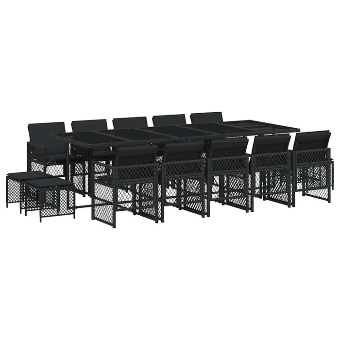 Set mobilier de grădină cu perne, 15 piese, negru, poliratan - WALTI WALTI