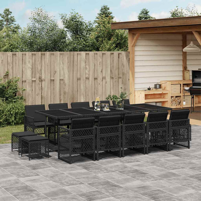 Set mobilier de grădină cu perne, 15 piese, negru, poliratan - WALTI WALTI