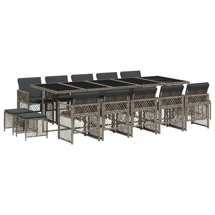Set mobilier de grădină cu perne, 15 piese, gri, poliratan WALTI
