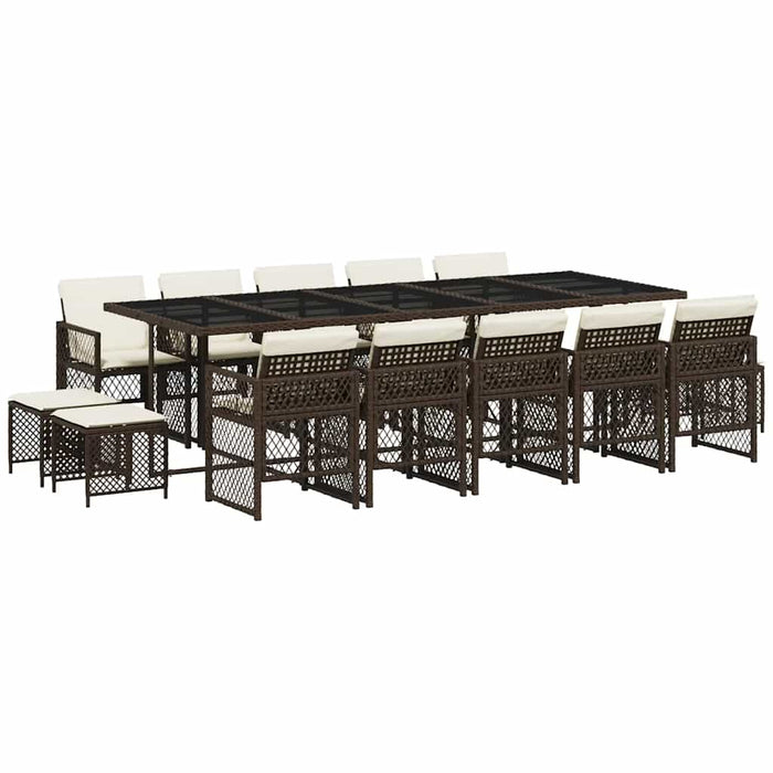 Set mobilier de grădină cu perne, 15 piese, maro, poliratan - WALTI WALTI