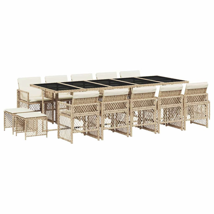Set mobilier de grădină cu perne, 15 piese, bej, poliratan WALTI