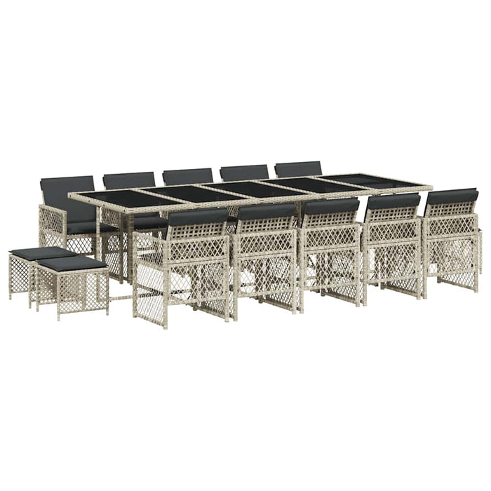Set mobilier de grădină cu perne 15 piese gri deschis poliratan - WALTI WALTI