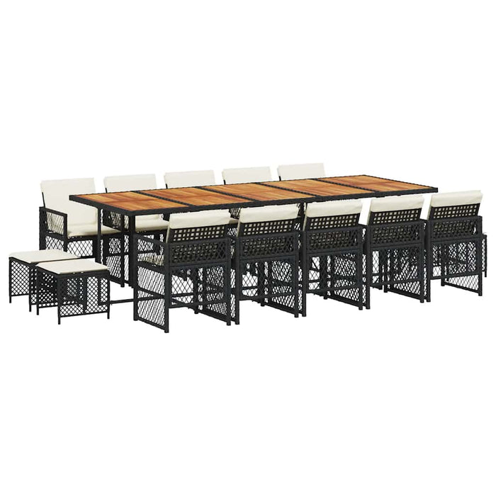 Set mobilier de grădină cu perne, 15 piese, negru, poliratan - WALTI WALTI