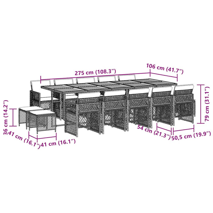 Set mobilier de grădină cu perne, 15 piese, negru, poliratan - WALTI WALTI