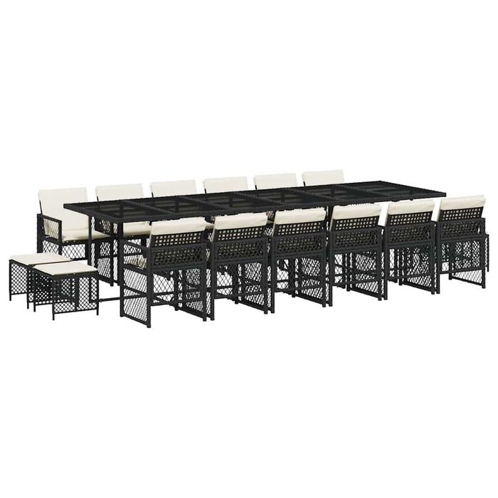 Set mobilier de grădină cu perne, 17 piese, negru, poliratan - WALTI WALTI