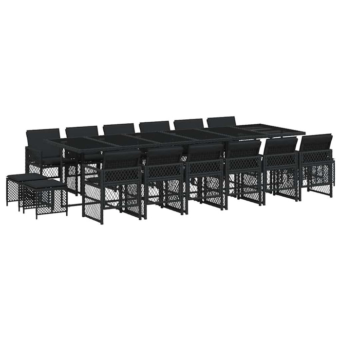Set mobilier de grădină cu perne, 17 piese, negru, poliratan - WALTI WALTI