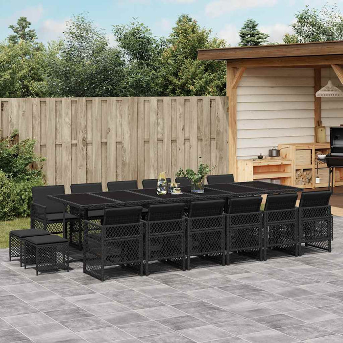 Set mobilier de grădină cu perne, 17 piese, negru, poliratan - WALTI WALTI