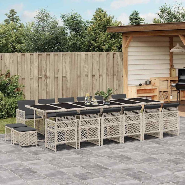 Set mobilier de grădină cu perne 17 piese gri deschis poliratan - WALTI WALTI