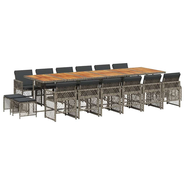 Set mobilier de grădină cu perne, 17 piese, gri, poliratan - WALTI WALTI