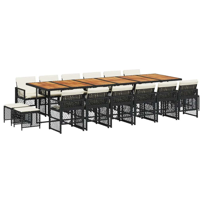 Set mobilier de grădină cu perne, 17 piese, negru, poliratan - WALTI WALTI