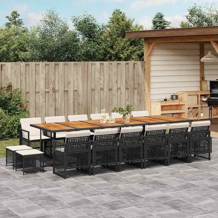 Set mobilier de grădină cu perne, 17 piese, negru, poliratan - WALTI WALTI