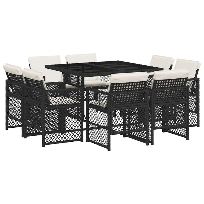 Set mobilier de grădină cu perne, 9 piese, negru, poliratan - WALTI WALTI