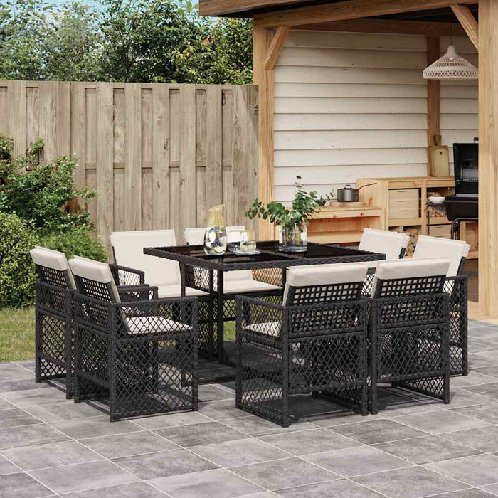 Set mobilier de grădină cu perne, 9 piese, negru, poliratan - WALTI WALTI