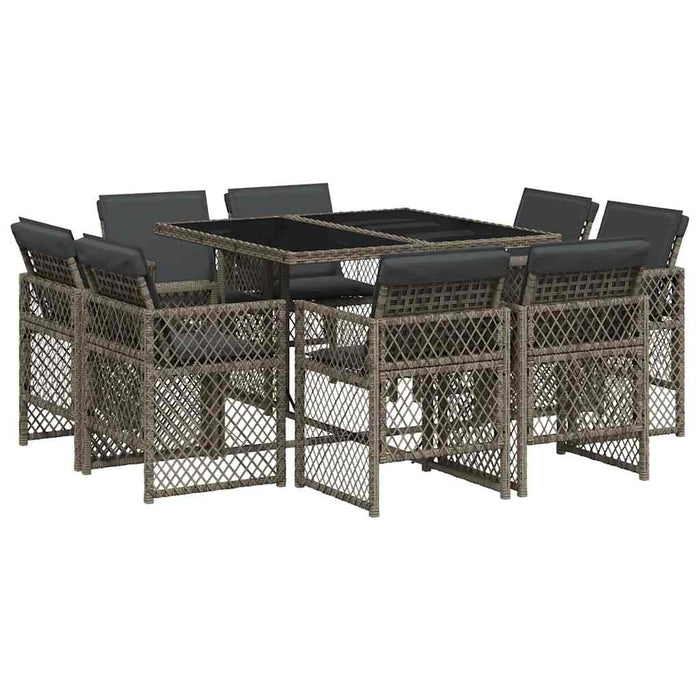 Set mobilier grădină cu perne, 9 piese, gri, poliratan - WALTI WALTI