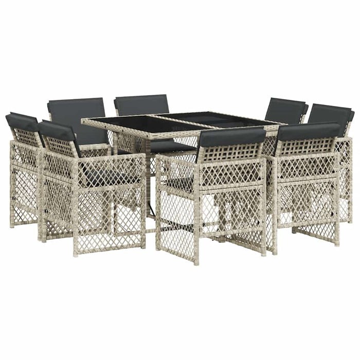 Set mobilier grădină cu perne, 9 piese, gri deschis, poliratan - WALTI WALTI