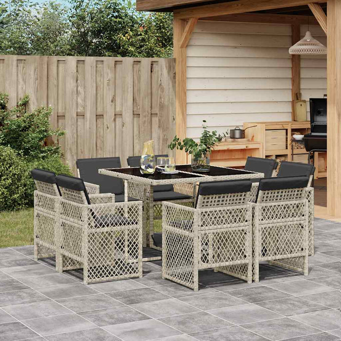 Set mobilier grădină cu perne, 9 piese, gri deschis, poliratan - WALTI WALTI