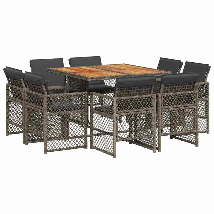 Set mobilier grădină cu perne, 9 piese, gri, poliratan - WALTI WALTI