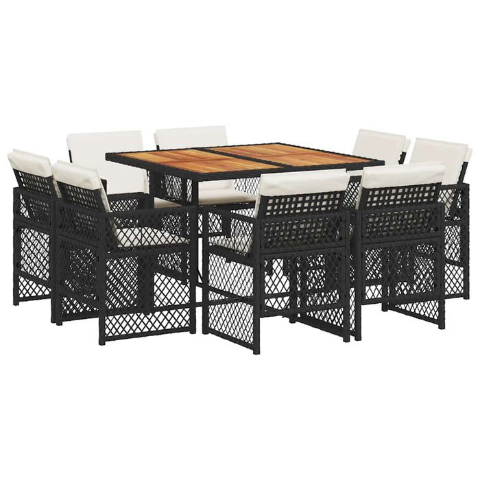 Set mobilier de grădină cu perne, 9 piese, negru, poliratan - WALTI WALTI