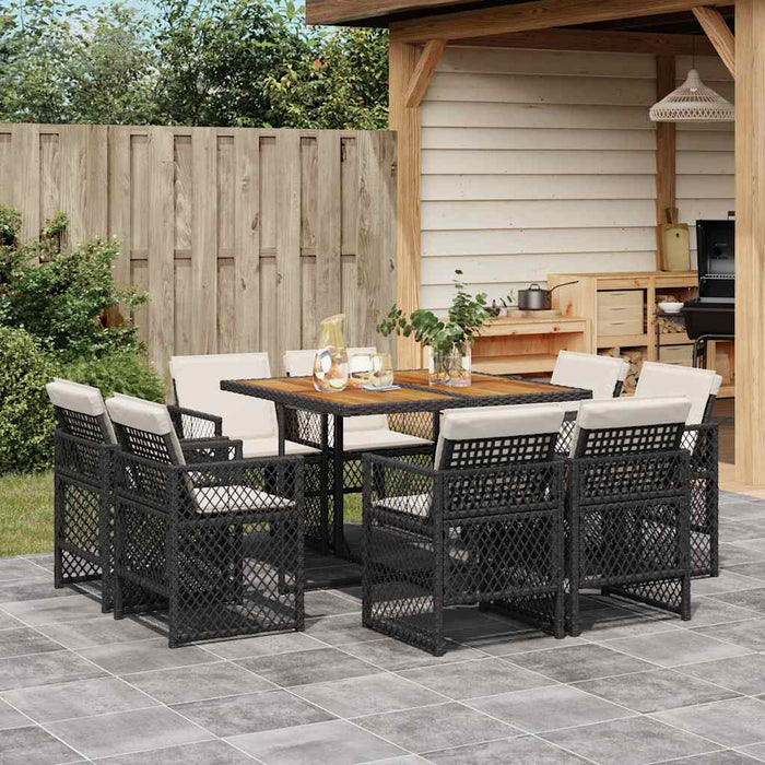 Set mobilier de grădină cu perne, 9 piese, negru, poliratan - WALTI WALTI