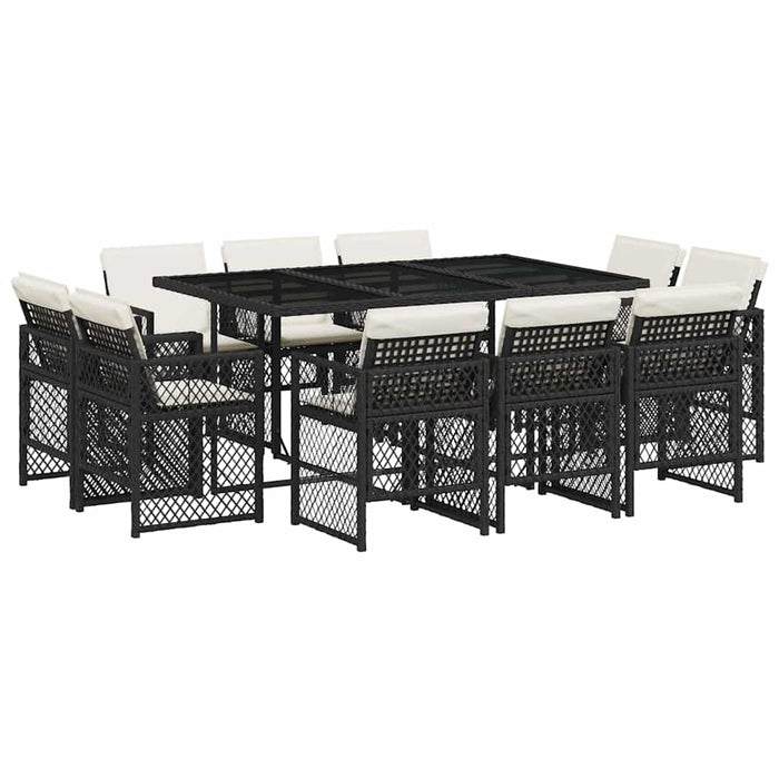 Set mobilier de exterior cu perne, 11 piese, negru, poliratan - WALTI WALTI