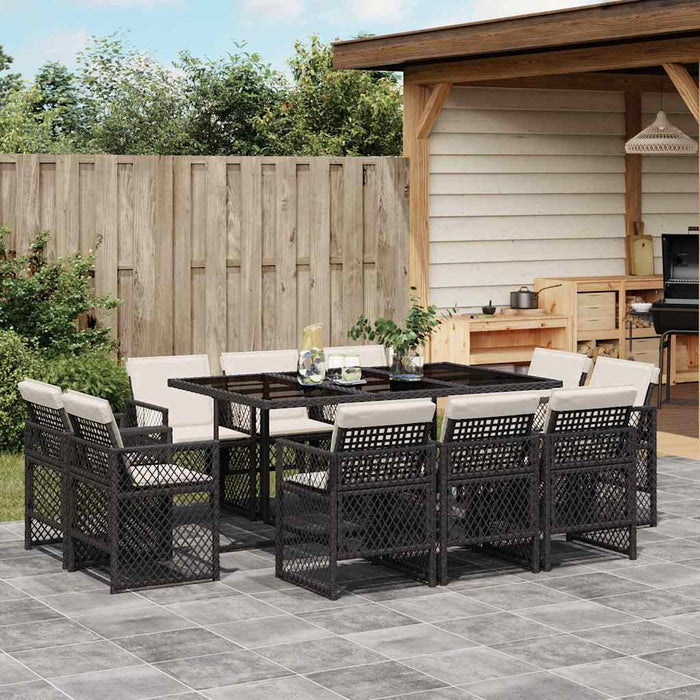 Set mobilier de exterior cu perne, 11 piese, negru, poliratan - WALTI WALTI