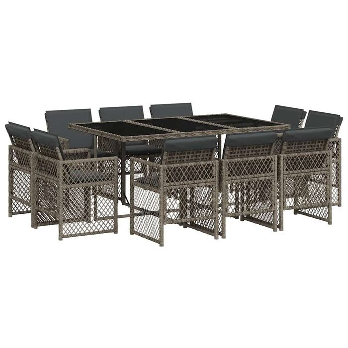 Set mobilier de grădină cu perne, 11 piese, gri, poliratan WALTI