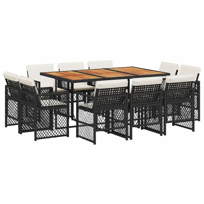 Set mobilier de exterior cu perne, 11 piese, negru, poliratan WALTI